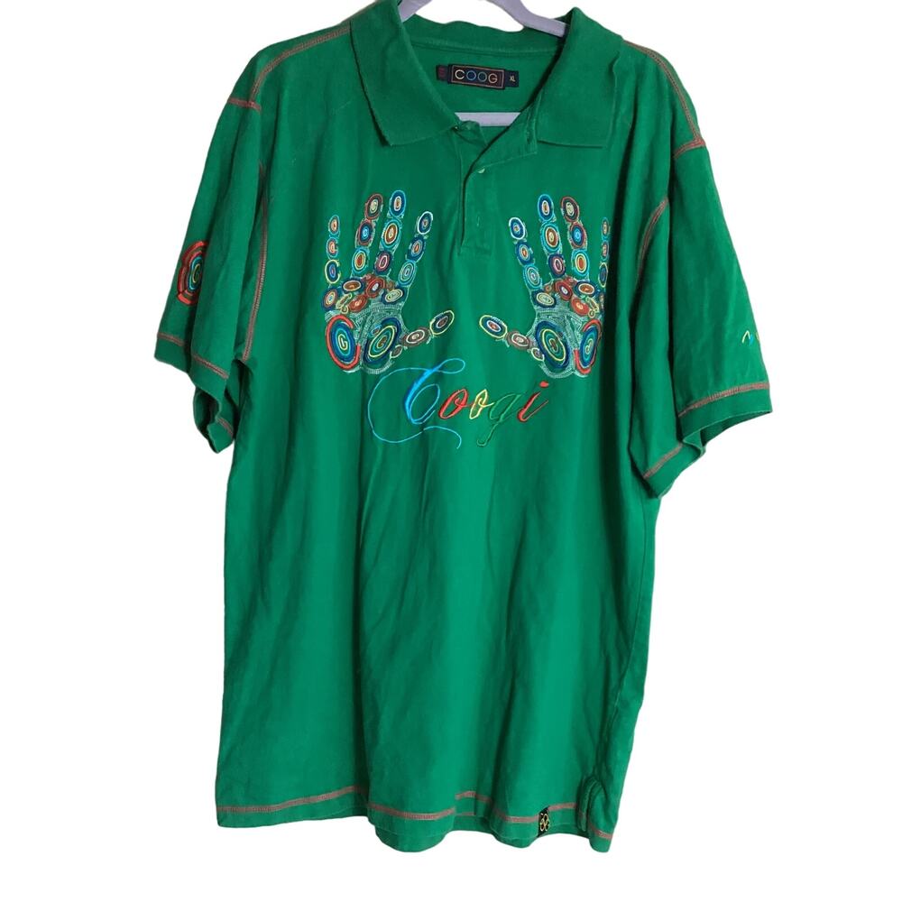 Coogie Vintage Men’s Polo Shirt Size XL Green Graphic  Print Y2K EUC